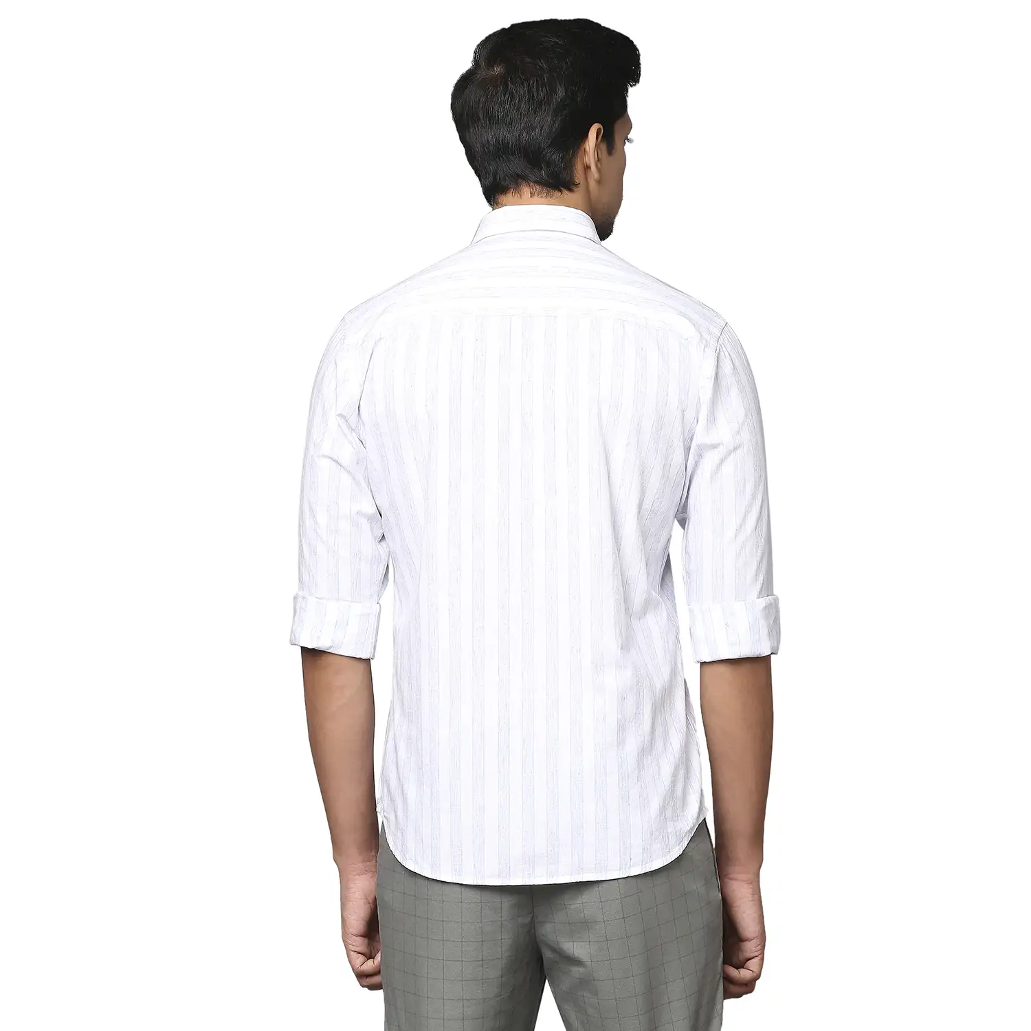 Men Blue Slim Fit Stripe Cotton Blend Cut Away Collar Shirts - Image 4