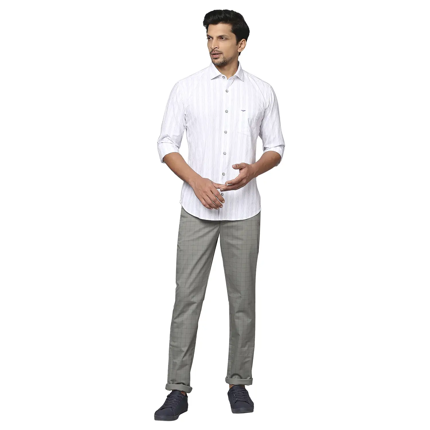 Men Blue Slim Fit Stripe Cotton Blend Cut Away Collar Shirts - Image 5