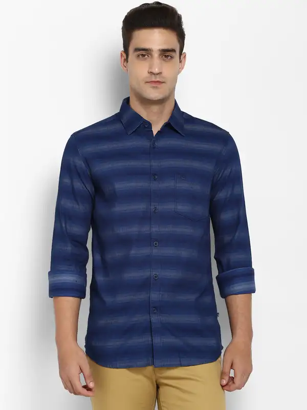 Men Blue Slim Fit Stripe Cotton Full Sleeve Shirts