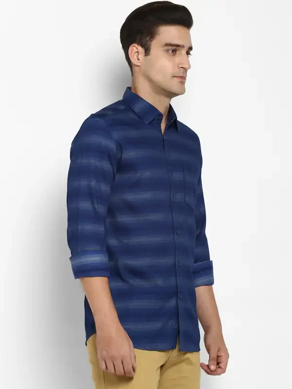 Men Blue Slim Fit Stripe Cotton Full Sleeve Shirts - Image 2