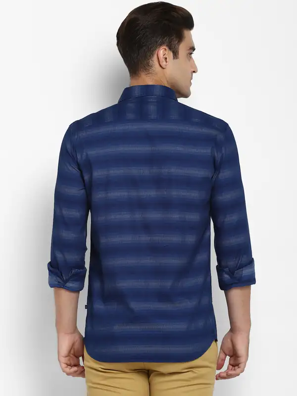 Men Blue Slim Fit Stripe Cotton Full Sleeve Shirts - Image 4