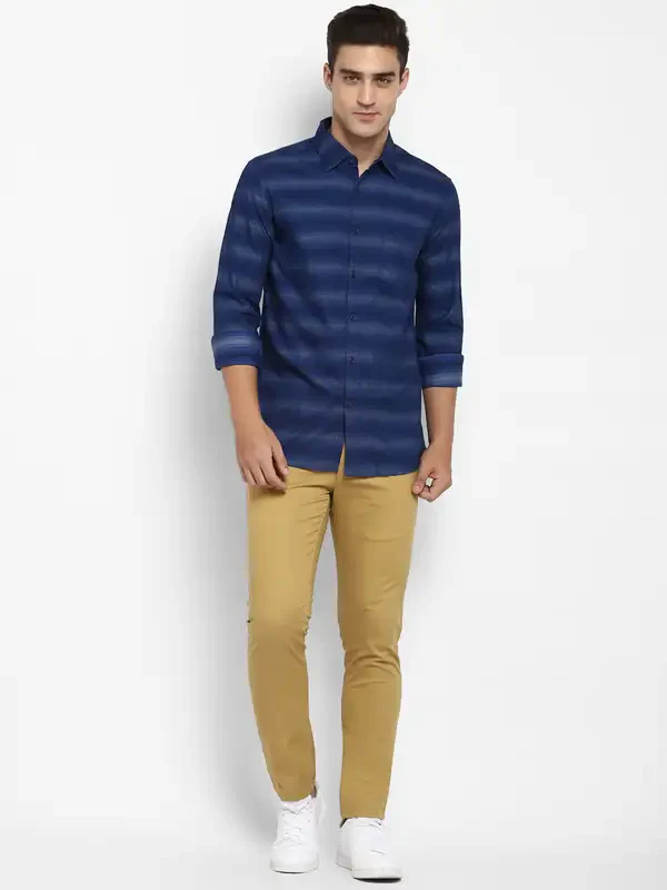 Men Blue Slim Fit Stripe Cotton Full Sleeve Shirts - Image 5