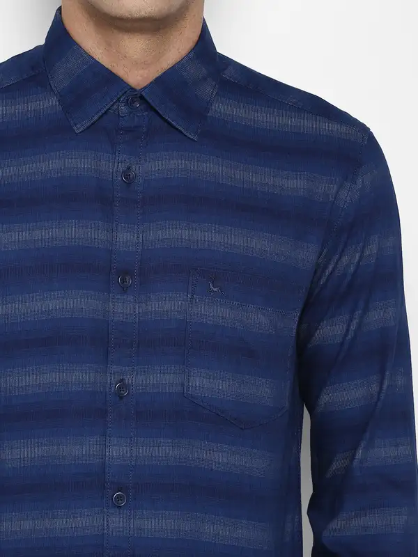 Men Blue Slim Fit Stripe Cotton Full Sleeve Shirts - Image 6