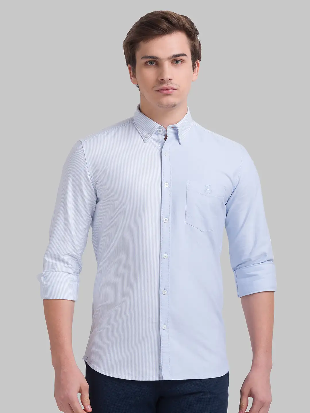 Men Blue Slim Fit Stripe Cotton Full Sleeve Shirts