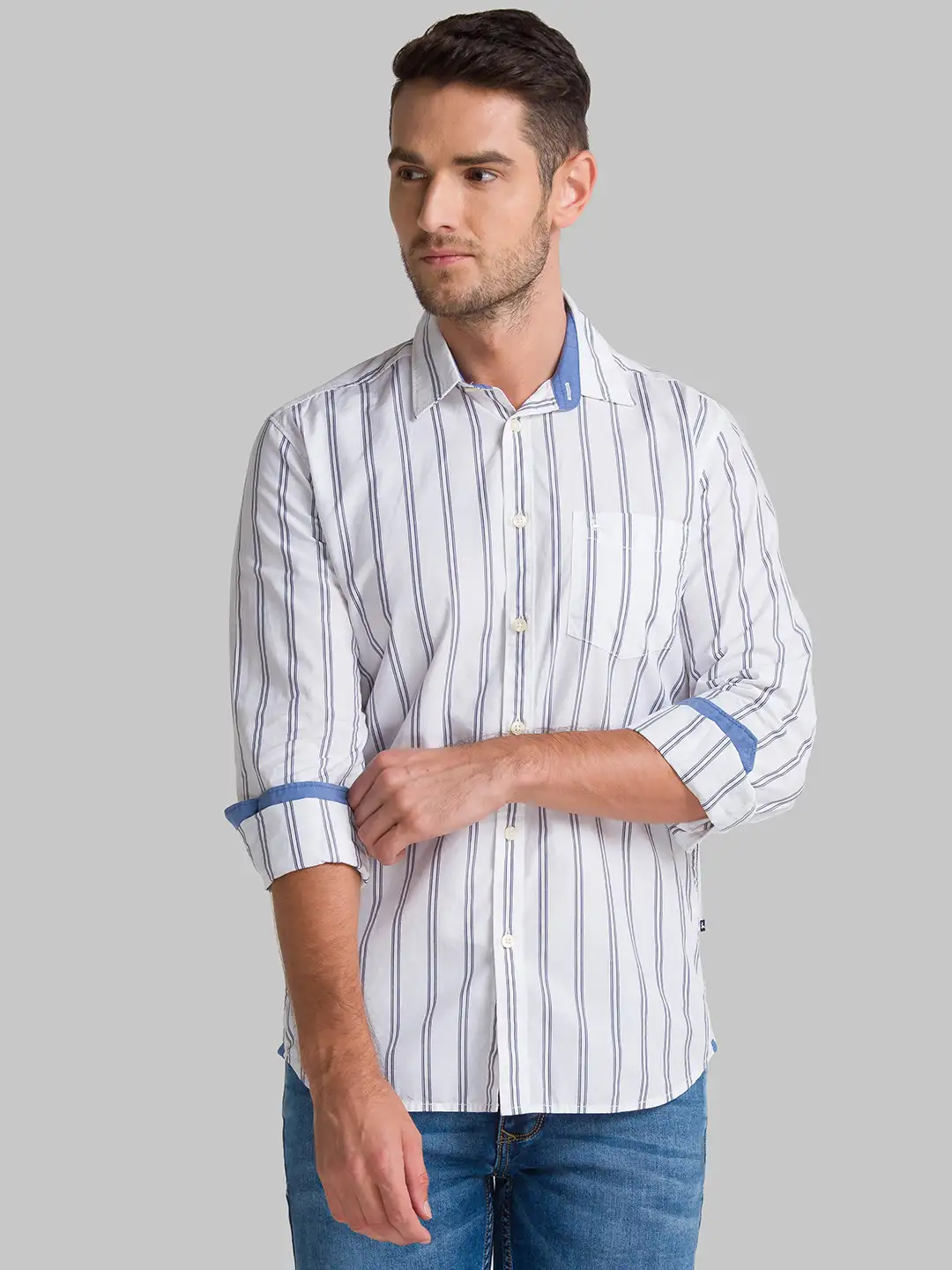 Men Blue Slim Fit Stripe Cotton Full Sleeve Shirts