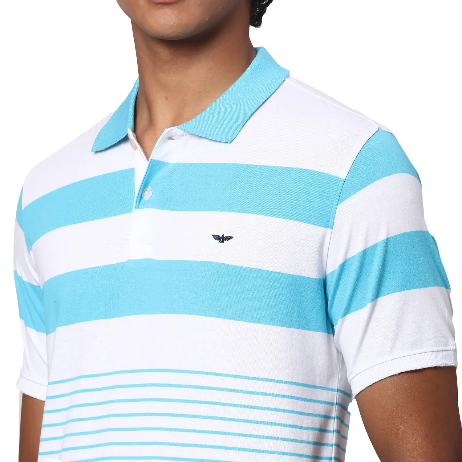 Park Avenue Men Blue Slim Fit Stripe Polo Neck Collar T-Shirt - Image 7