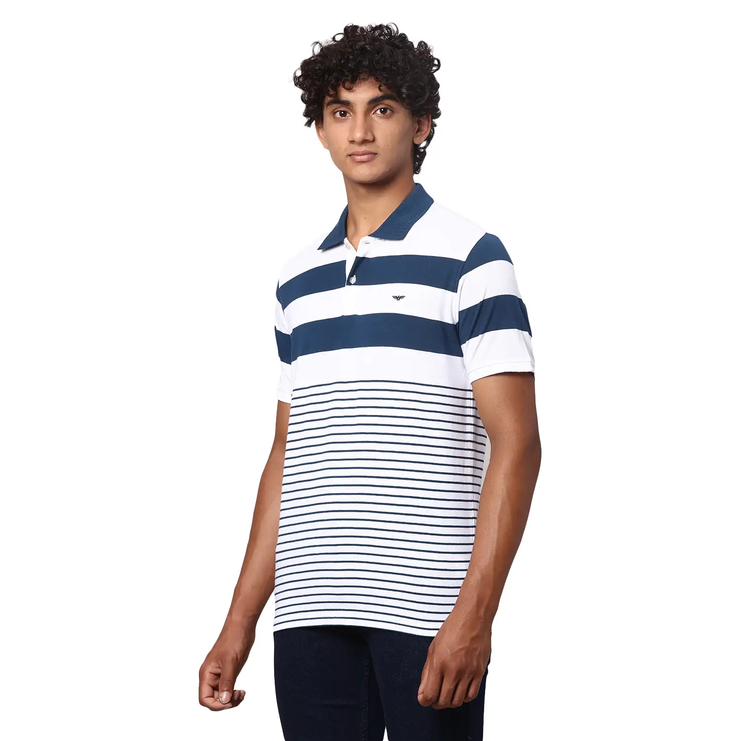 Park Avenue Men Blue Slim Fit Stripe Polo Neck Collar T-Shirt - Image 3