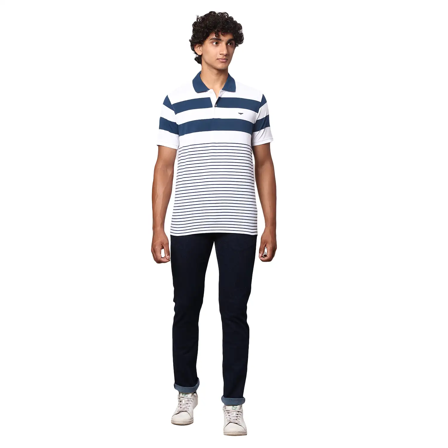 Park Avenue Men Blue Slim Fit Stripe Polo Neck Collar T-Shirt - Image 5