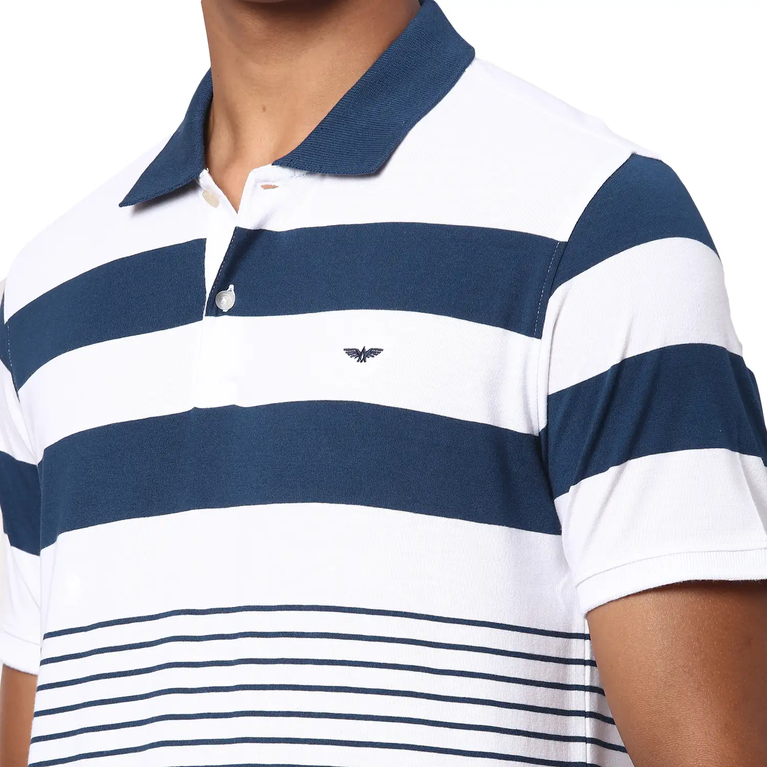 Park Avenue Men Blue Slim Fit Stripe Polo Neck Collar T-Shirt - Image 6
