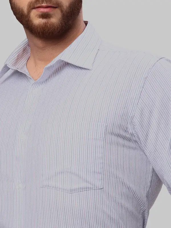 Men Blue Slim Fit Stripe Cotton Shirts - Image 6
