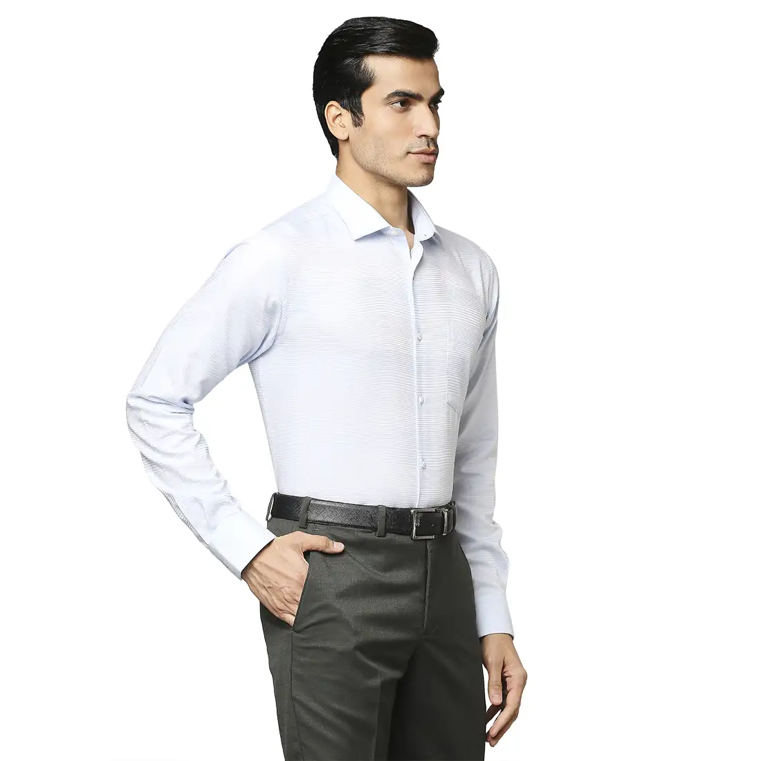 Men Blue Slim Fit Stripe Cotton Shirts - Image 2