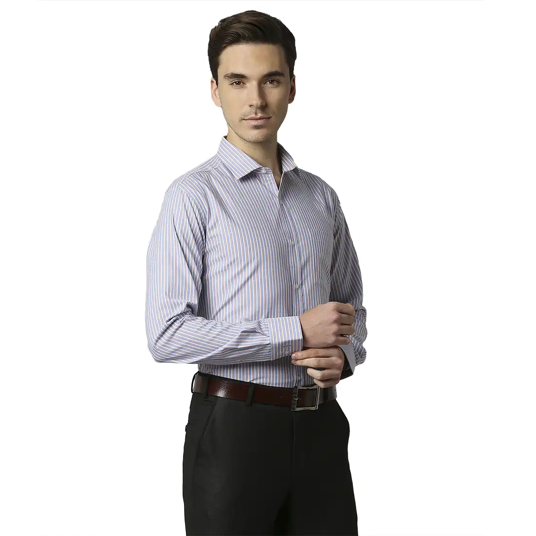 Men Blue Slim Fit Stripe Cotton Shirts - Image 2