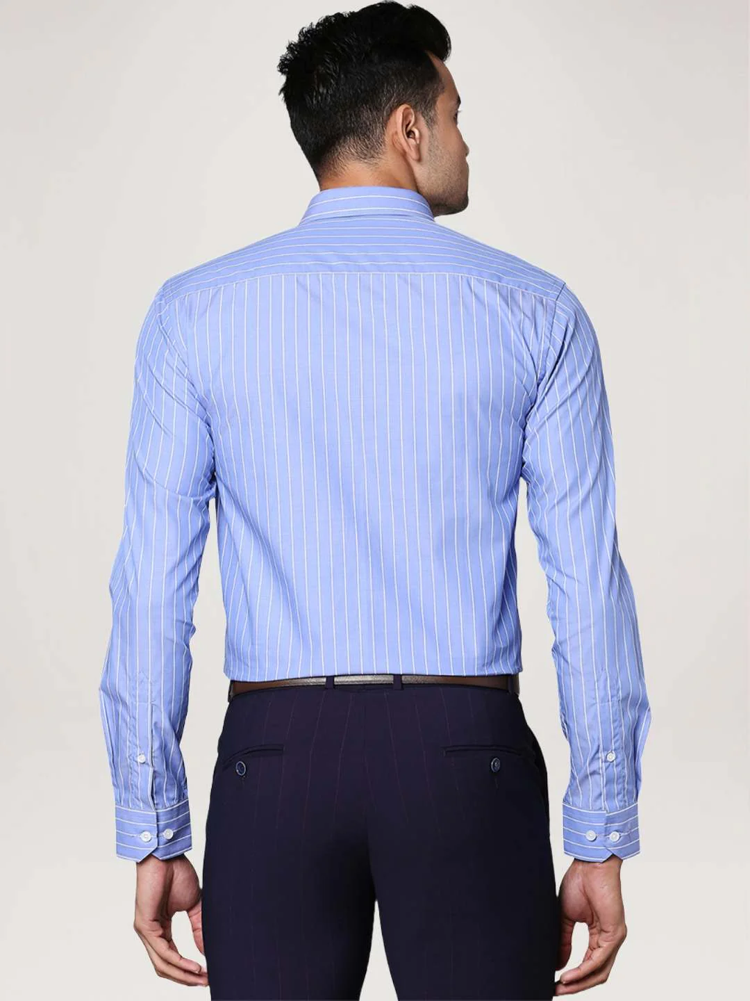 Men Blue Slim Fit Stripe Cotton Shirts - Image 2