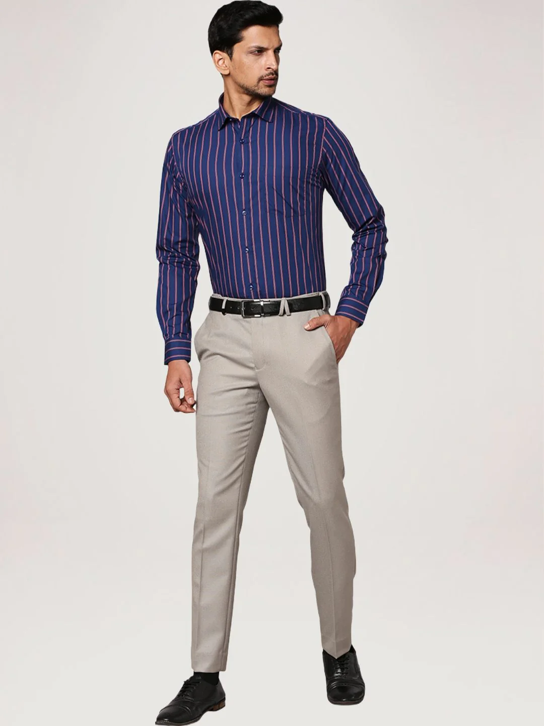 Men Blue Slim Fit Stripe Cotton Shirts - Image 2