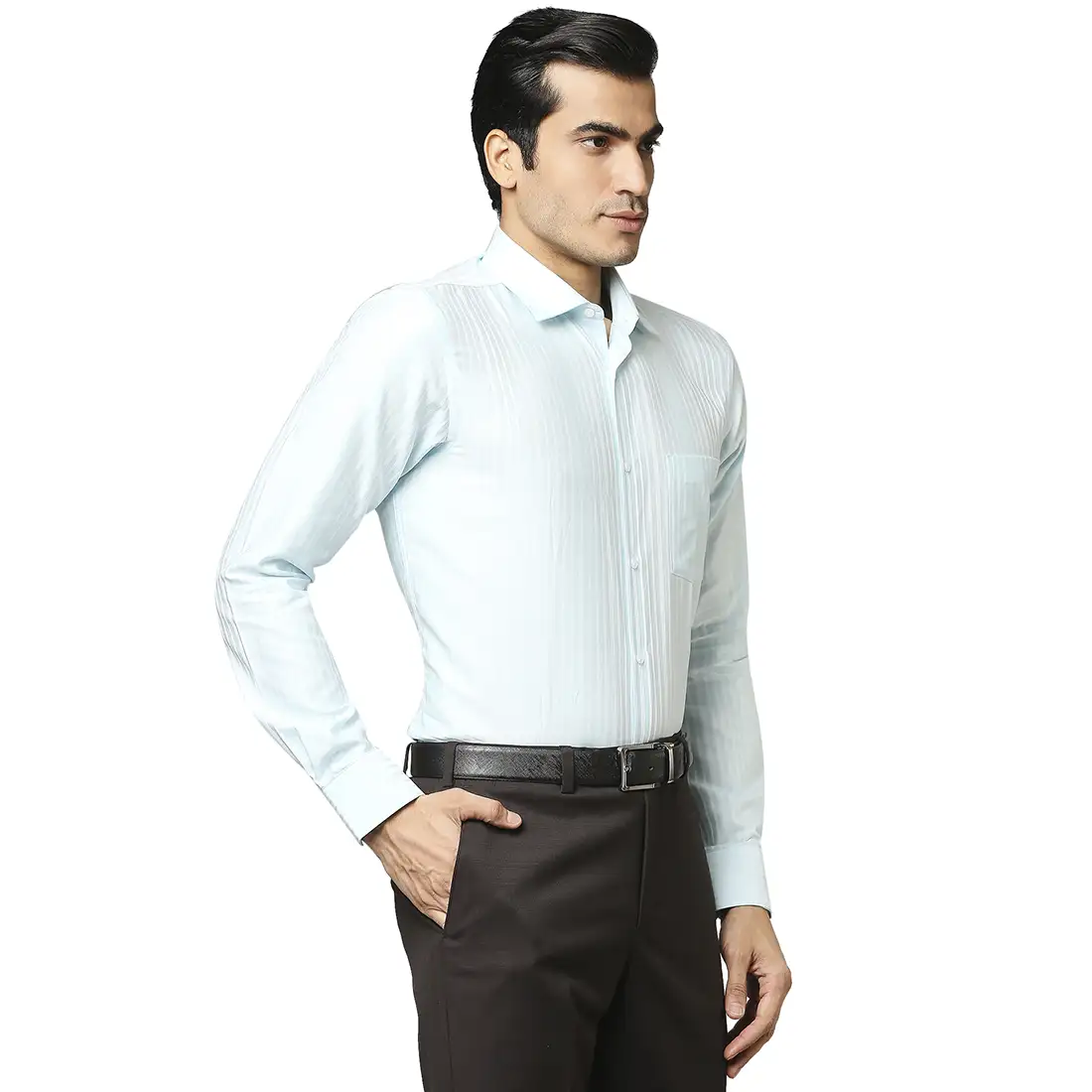 Men Blue Slim Fit Stripe Cotton Shirts - Image 2
