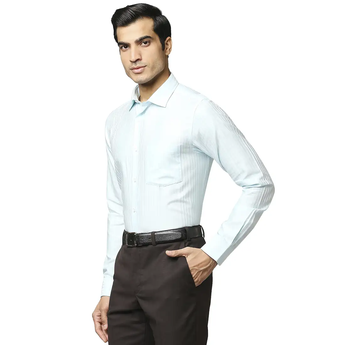 Men Blue Slim Fit Stripe Cotton Shirts - Image 3