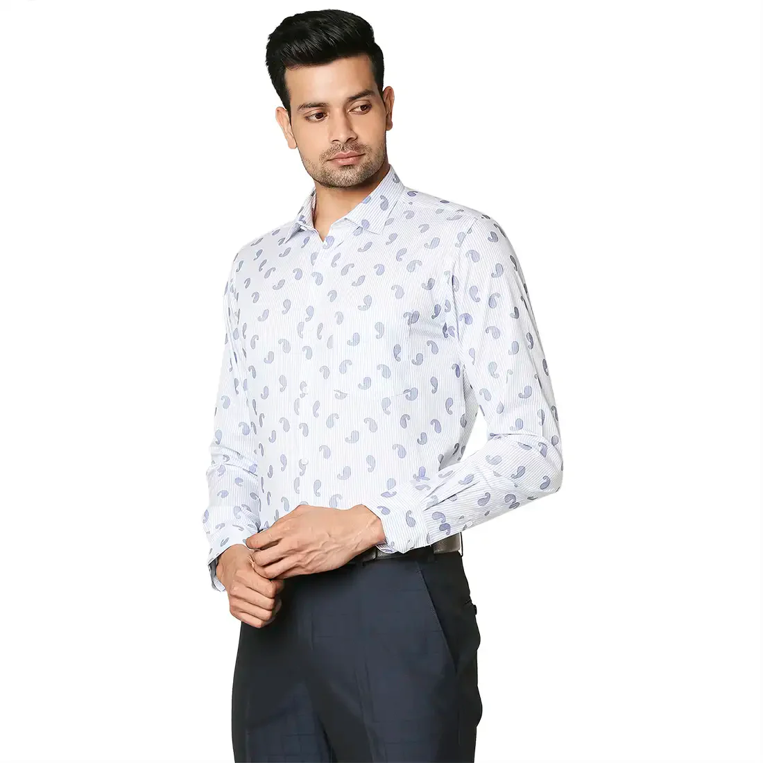 Men Blue Slim Fit Stripe Cotton Shirts - Image 3