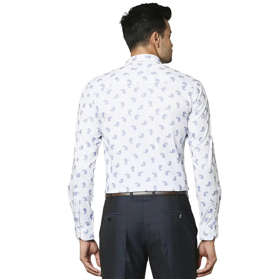 Men Blue Slim Fit Stripe Cotton Shirts - Image 4