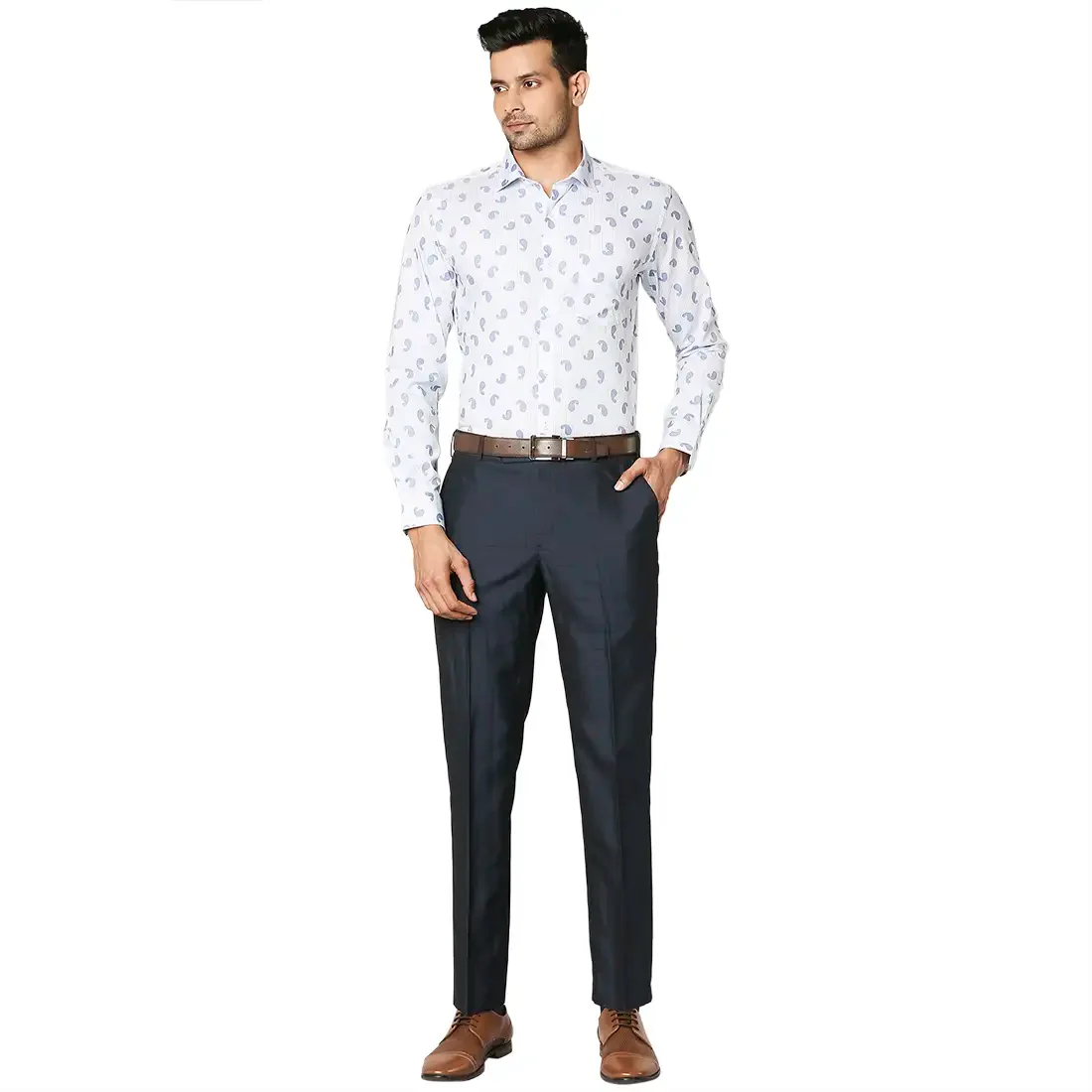 Men Blue Slim Fit Stripe Cotton Shirts - Image 5