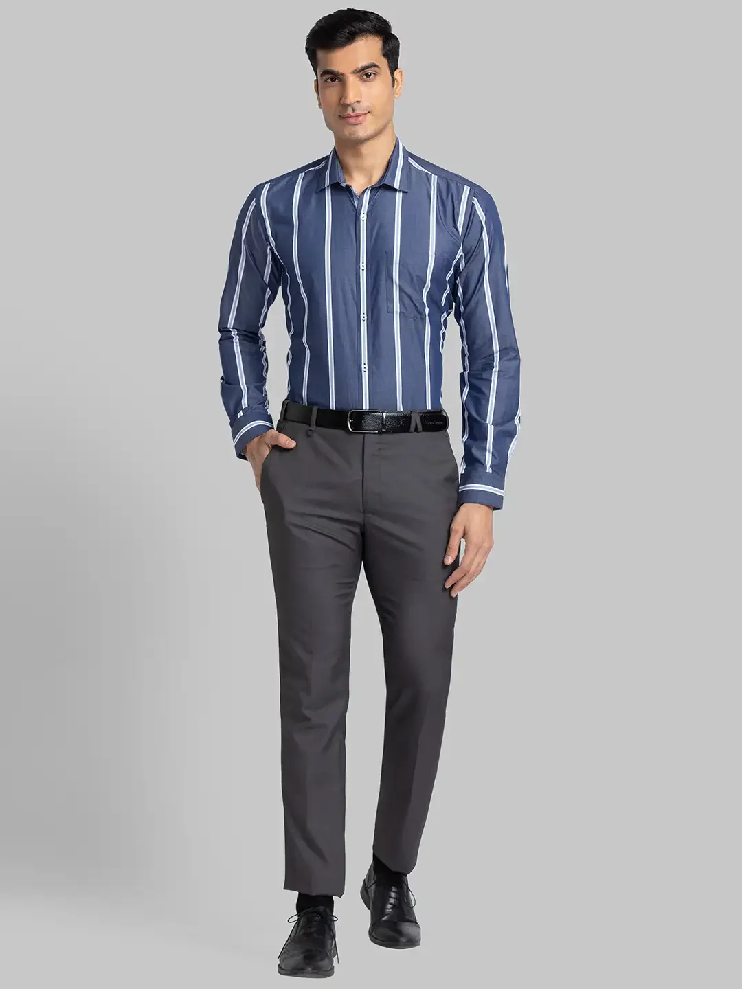 Men Blue Slim Fit Stripe Cotton Shirts - Image 5