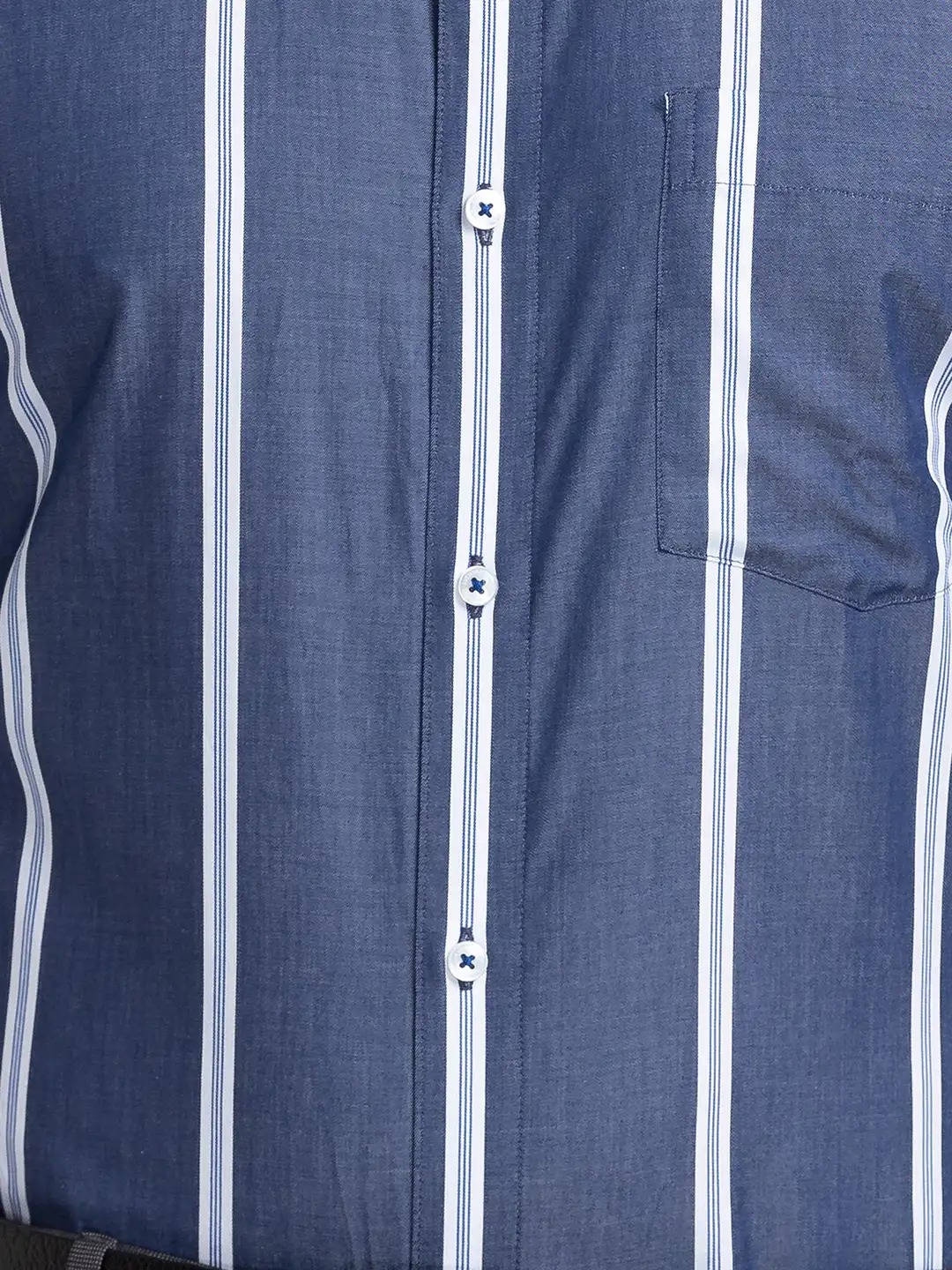 Men Blue Slim Fit Stripe Cotton Shirts - Image 7
