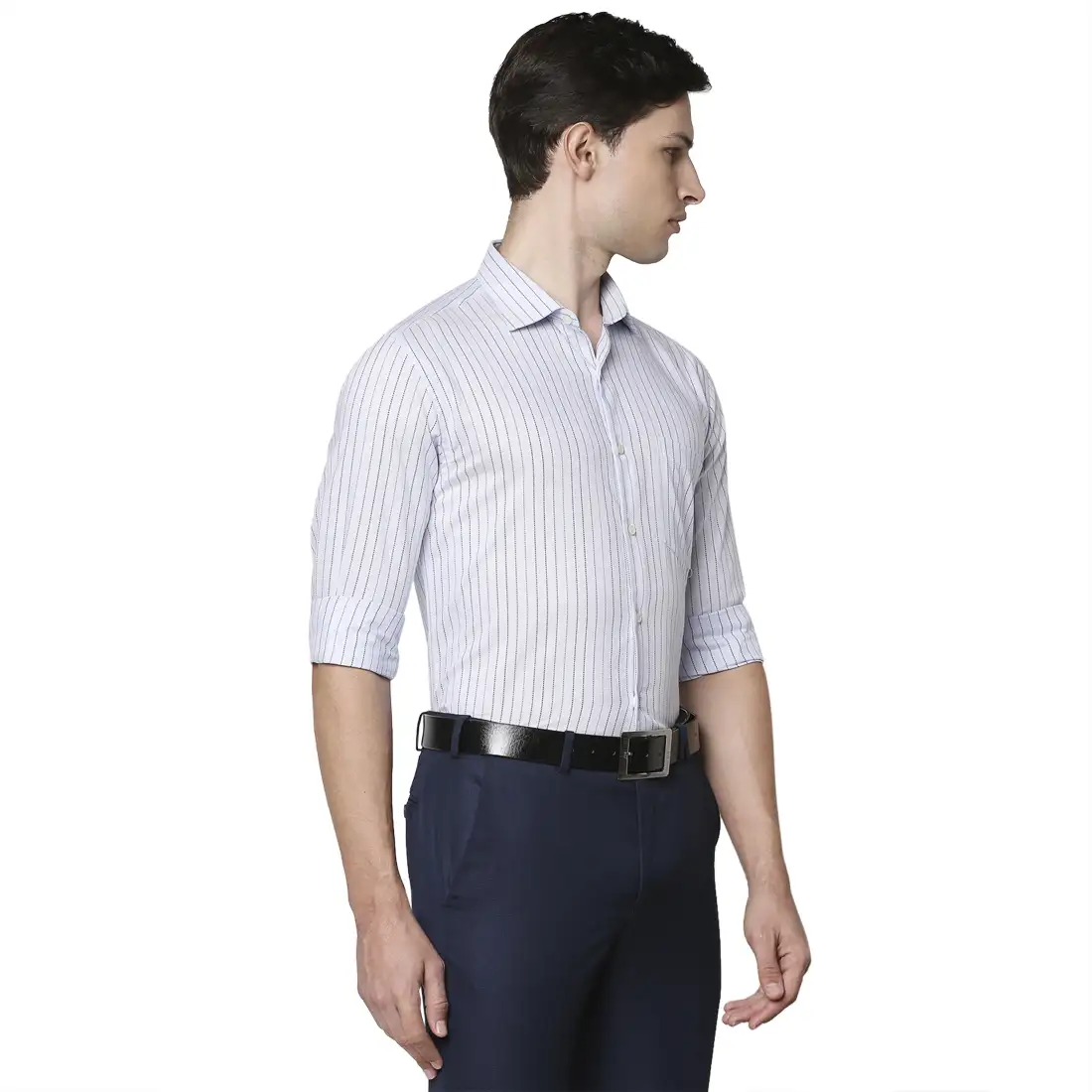 Men Blue Slim Fit Stripe Cotton Shirts - Image 2