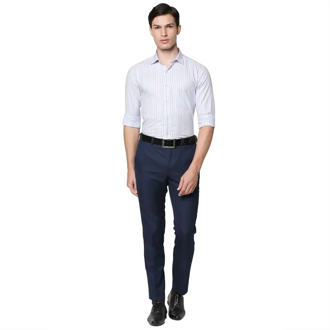 Men Blue Slim Fit Stripe Cotton Shirts - Image 5