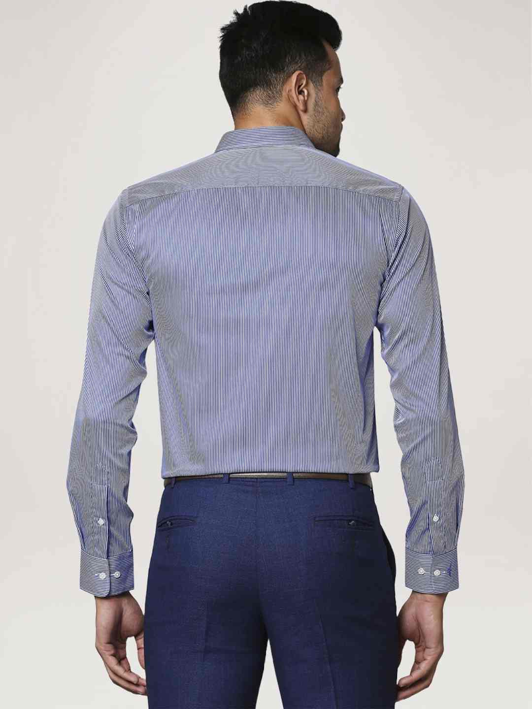 Men Blue Slim Fit Stripe Cotton Shirts - Image 2