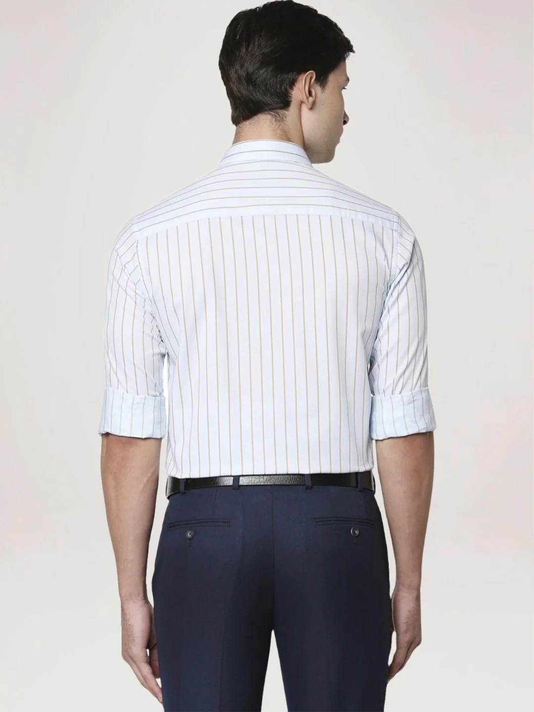 Men Blue Slim Fit Stripe Cotton Shirts - Image 3