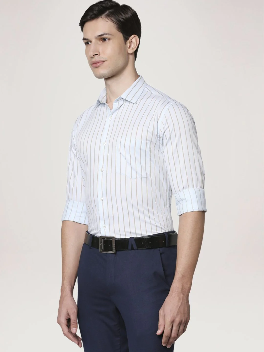 Men Blue Slim Fit Stripe Cotton Shirts - Image 4
