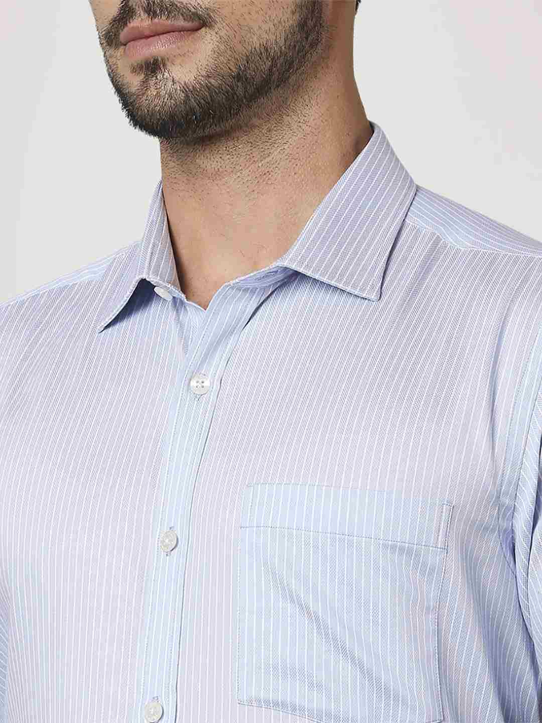 Men Blue Slim Fit Stripe Cotton Shirts