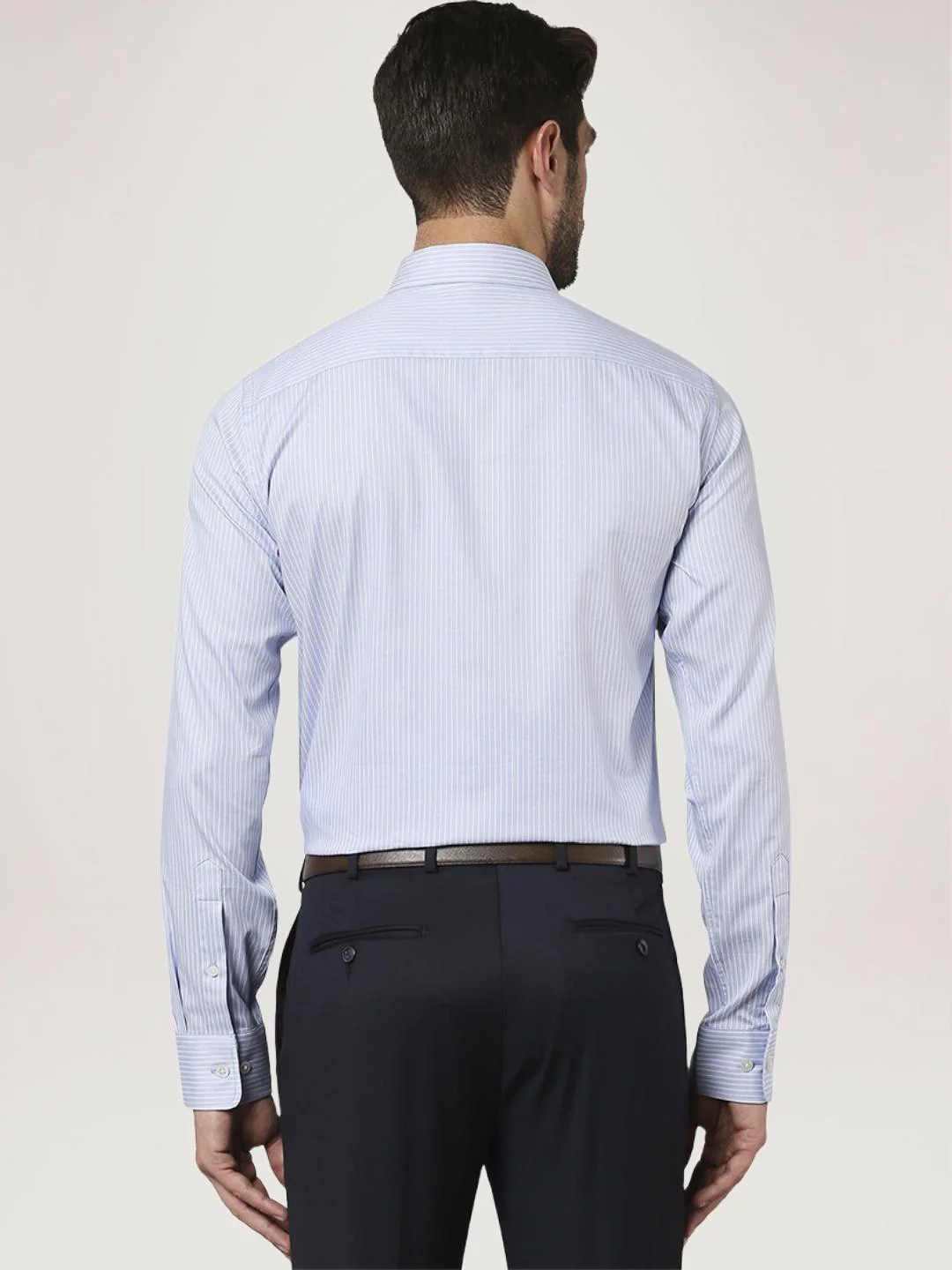 Men Blue Slim Fit Stripe Cotton Shirts - Image 3