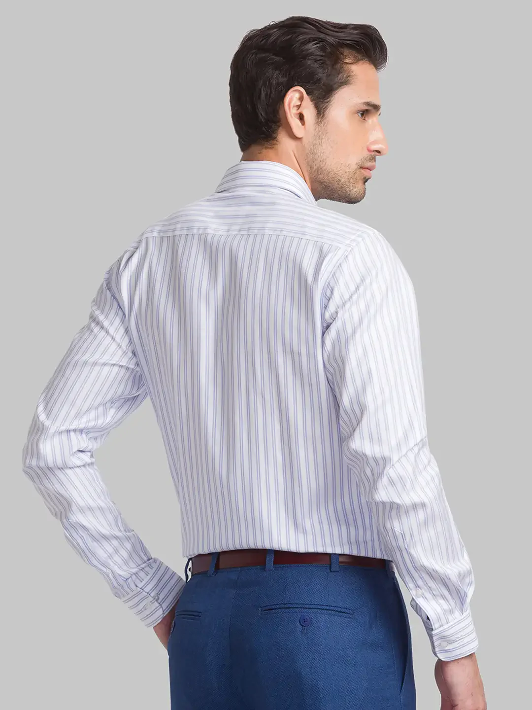 Raymond Men Blue Slim Fit Stripe Cotton Shirts - Image 5