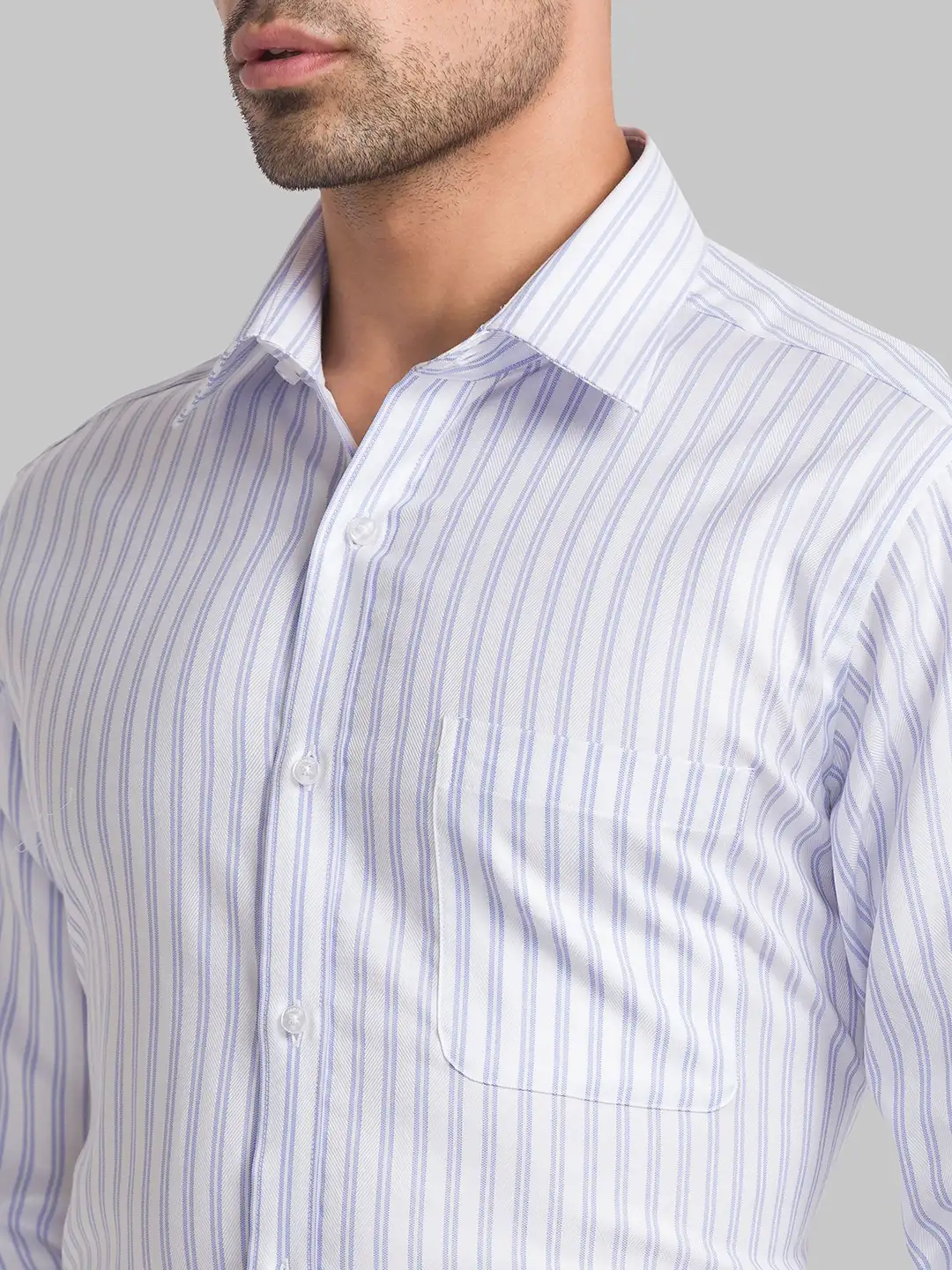 Raymond Men Blue Slim Fit Stripe Cotton Shirts - Image 6