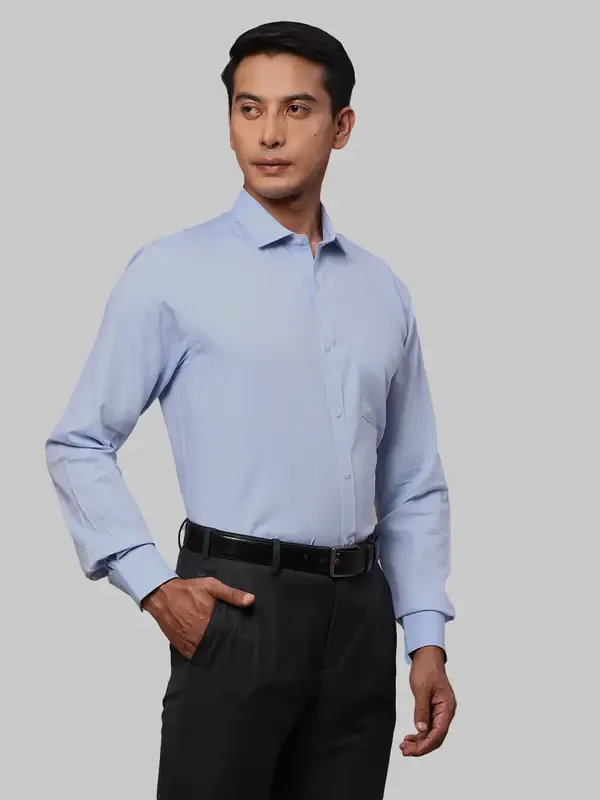 Men Blue Slim Fit Stripe Cotton Shirts - Image 2