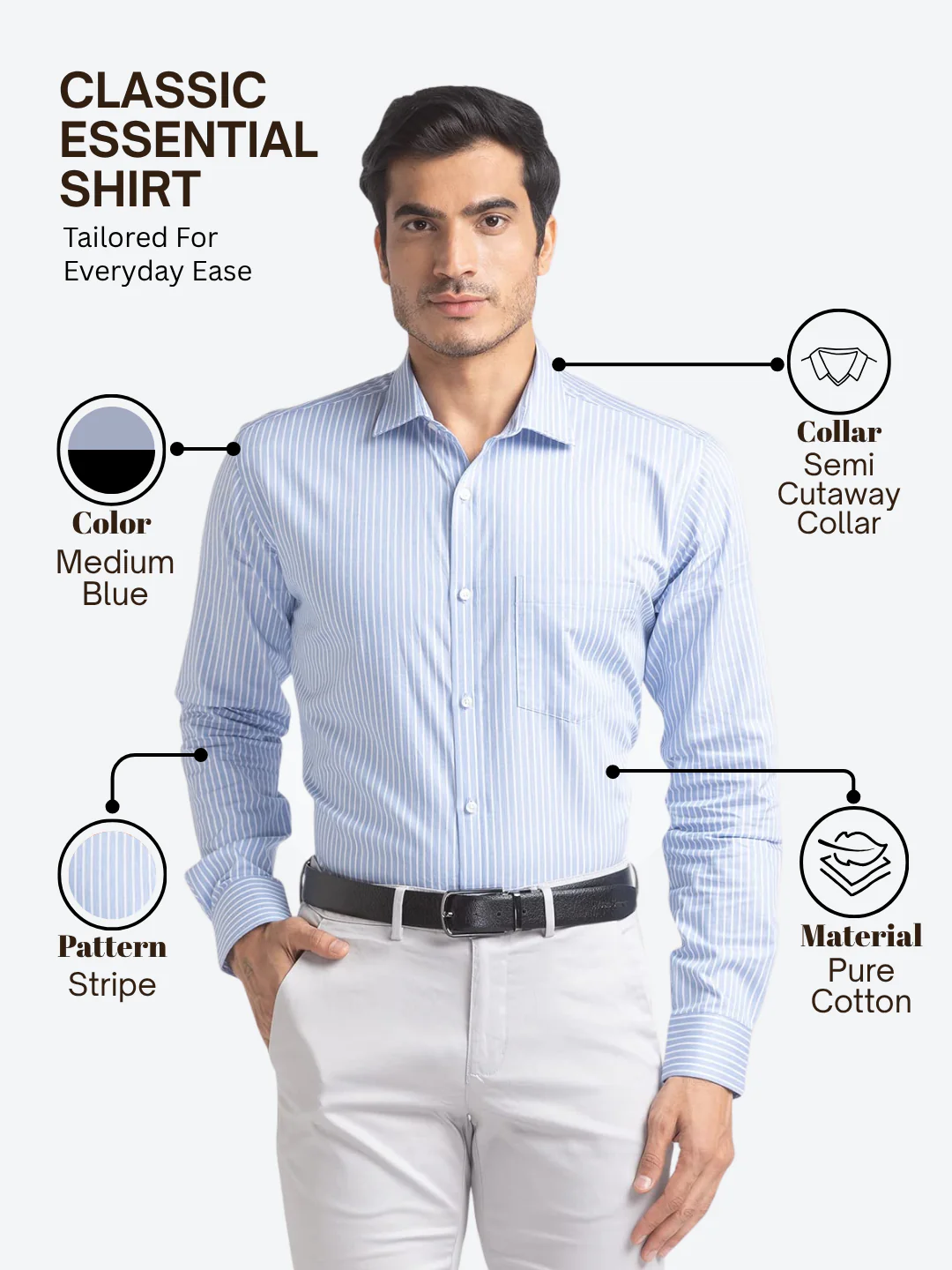 Park Avenue Men Blue Slim Fit Stripe Formal Shirt - Image 4