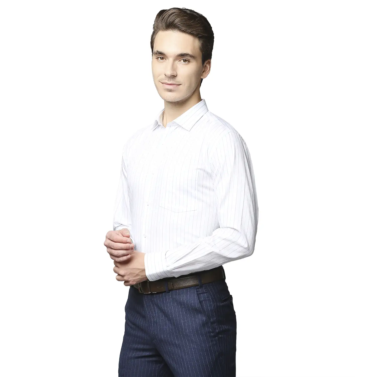 Men Blue Slim Fit Stripe Cotton Shirts - Image 3