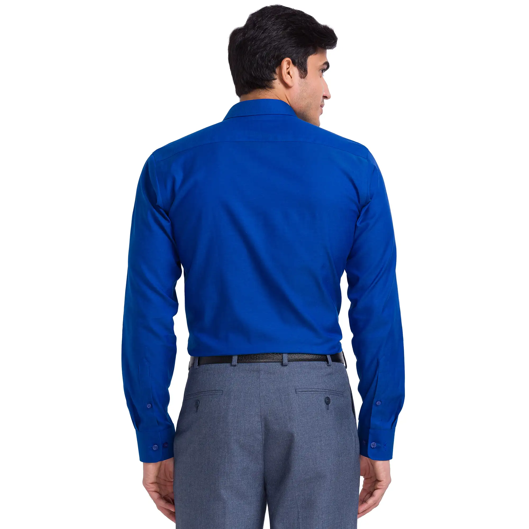 Men Blue Slim Fit Structure Cotton Cut Away Collar Shirts - Image 4