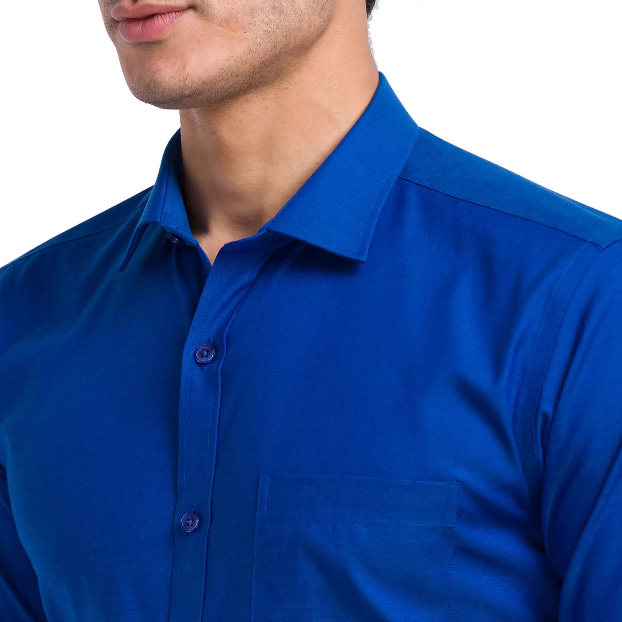 Men Blue Slim Fit Structure Cotton Cut Away Collar Shirts - Image 6