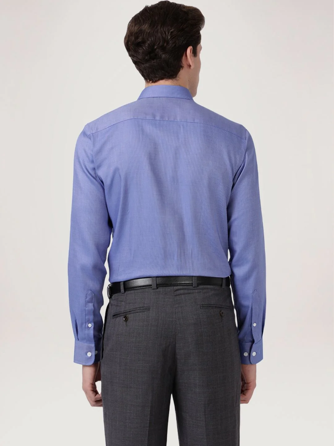 Men Blue Slim Fit Structure Cotton Cut Away Collar Shirts - Image 3