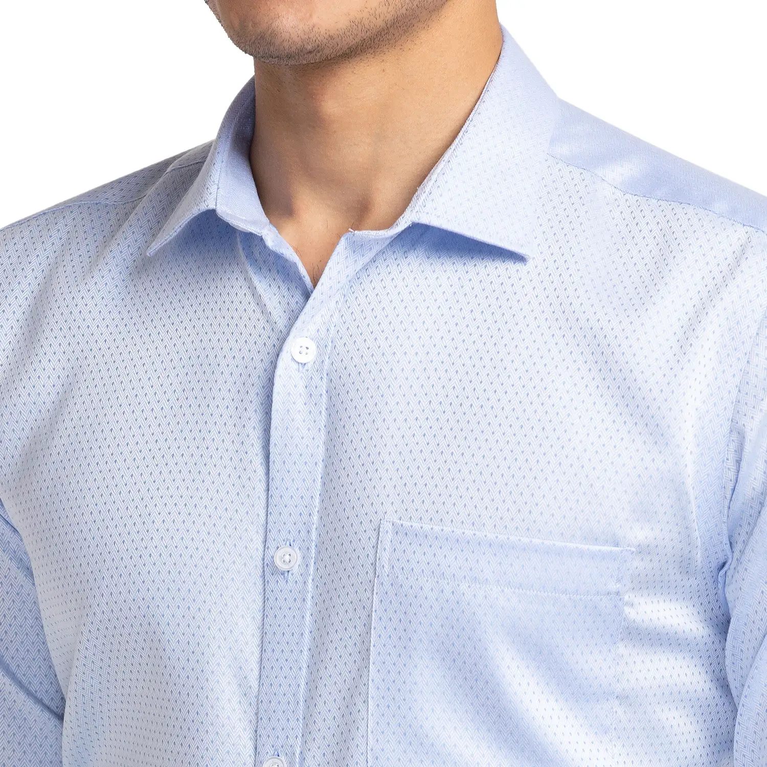 Men Blue Slim Fit Structure Cotton Cut Away Collar Shirts - Image 6