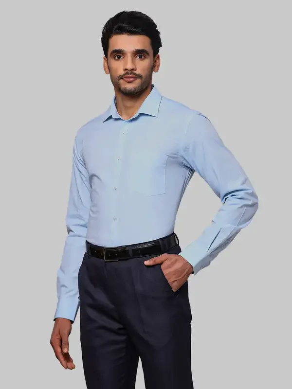 Men Blue Slim Fit Structure Cotton Shirts - Image 3