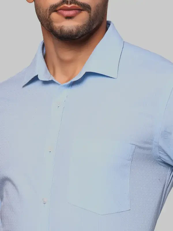 Men Blue Slim Fit Structure Cotton Shirts - Image 6