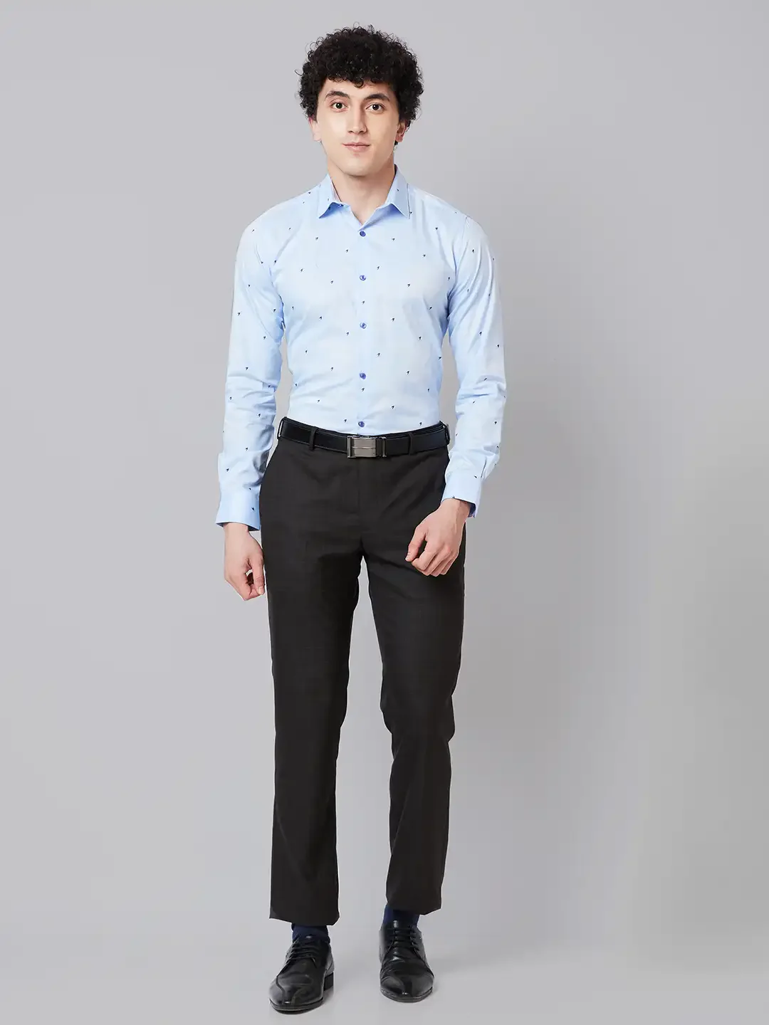 Men Blue Slim Fit Structure Cotton Shirts - Image 5