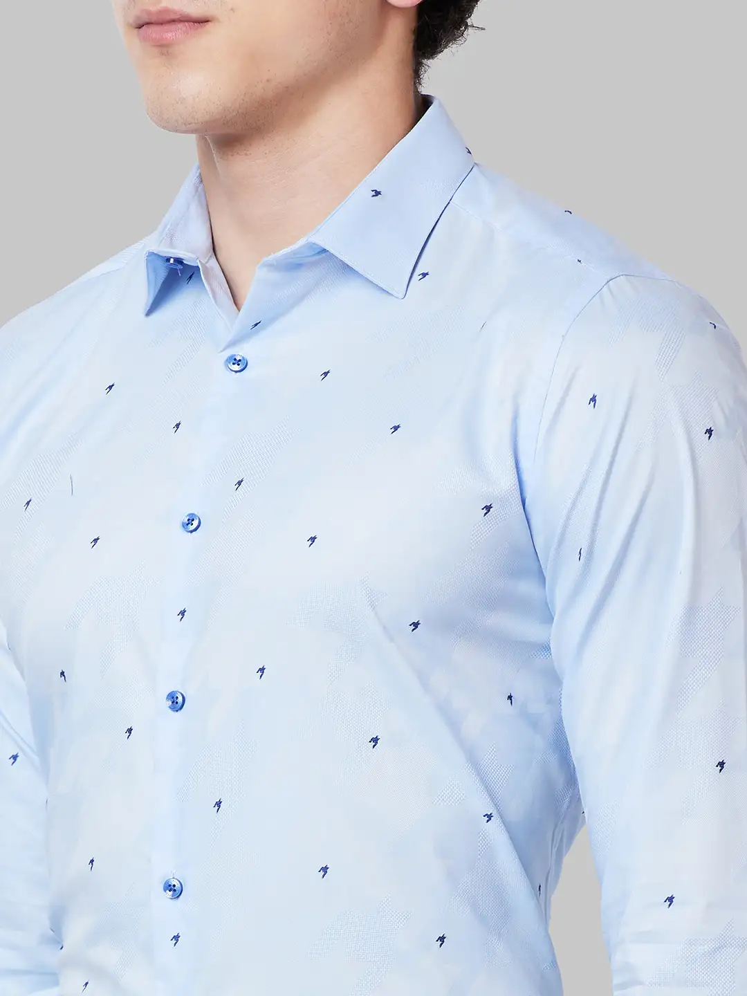 Men Blue Slim Fit Structure Cotton Shirts - Image 6