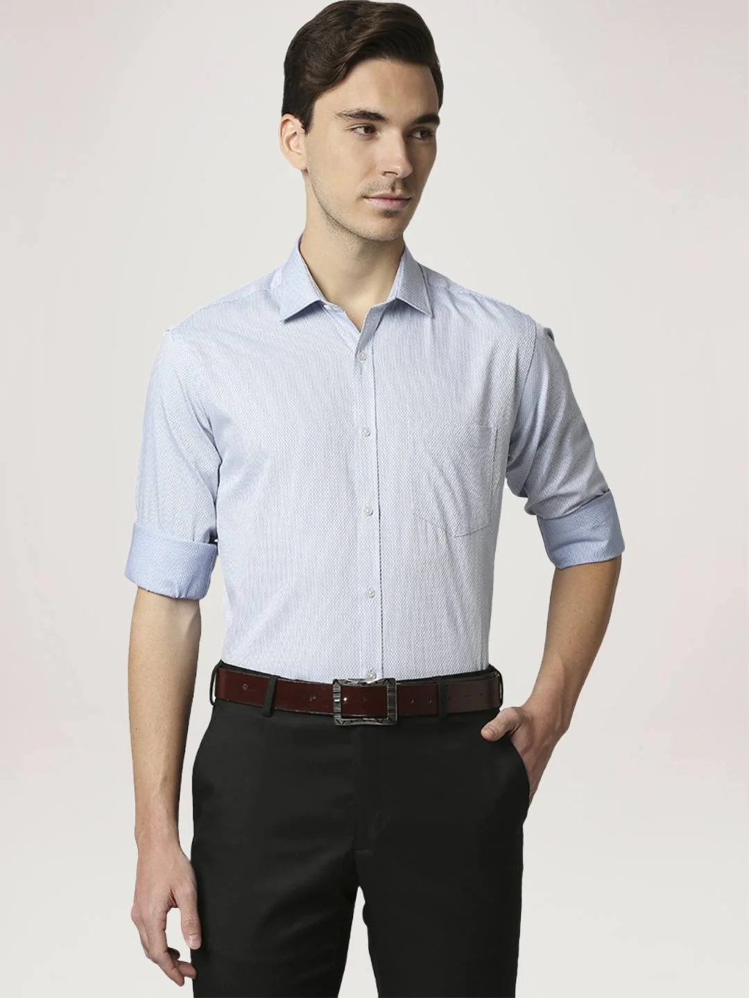 Men Blue Slim Fit Structure Cotton Shirts