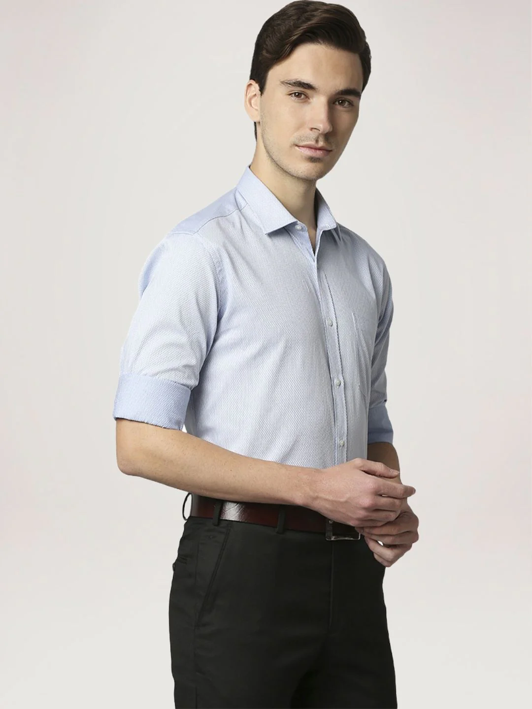 Men Blue Slim Fit Structure Cotton Shirts - Image 2