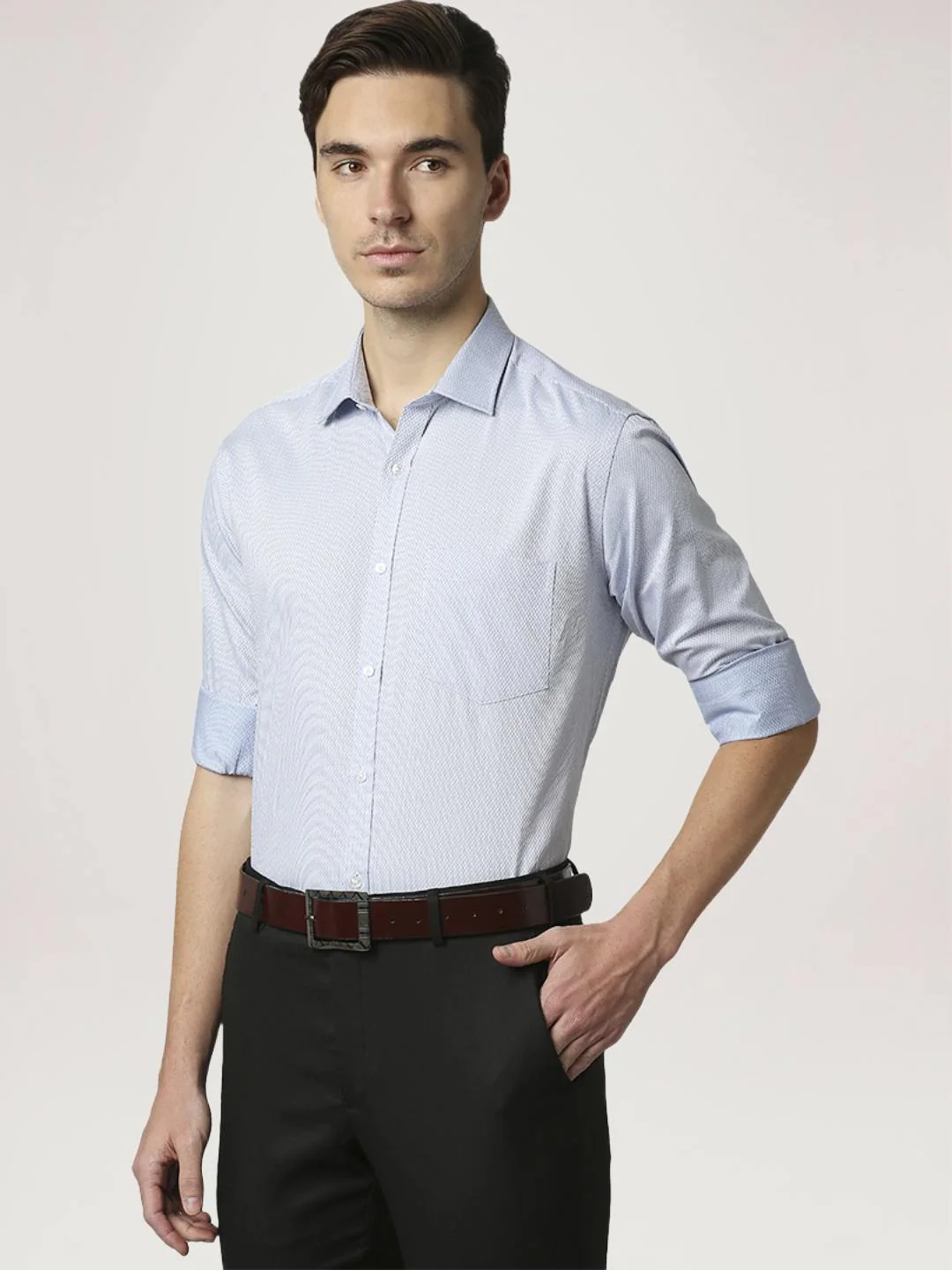 Men Blue Slim Fit Structure Cotton Shirts - Image 3