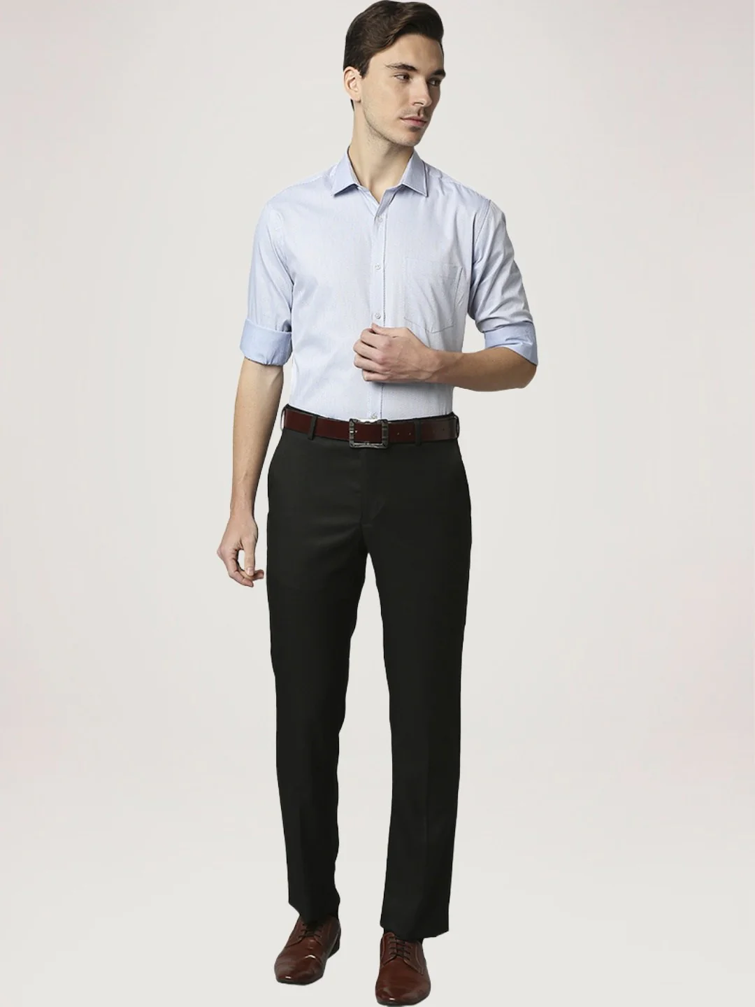 Men Blue Slim Fit Structure Cotton Shirts - Image 5