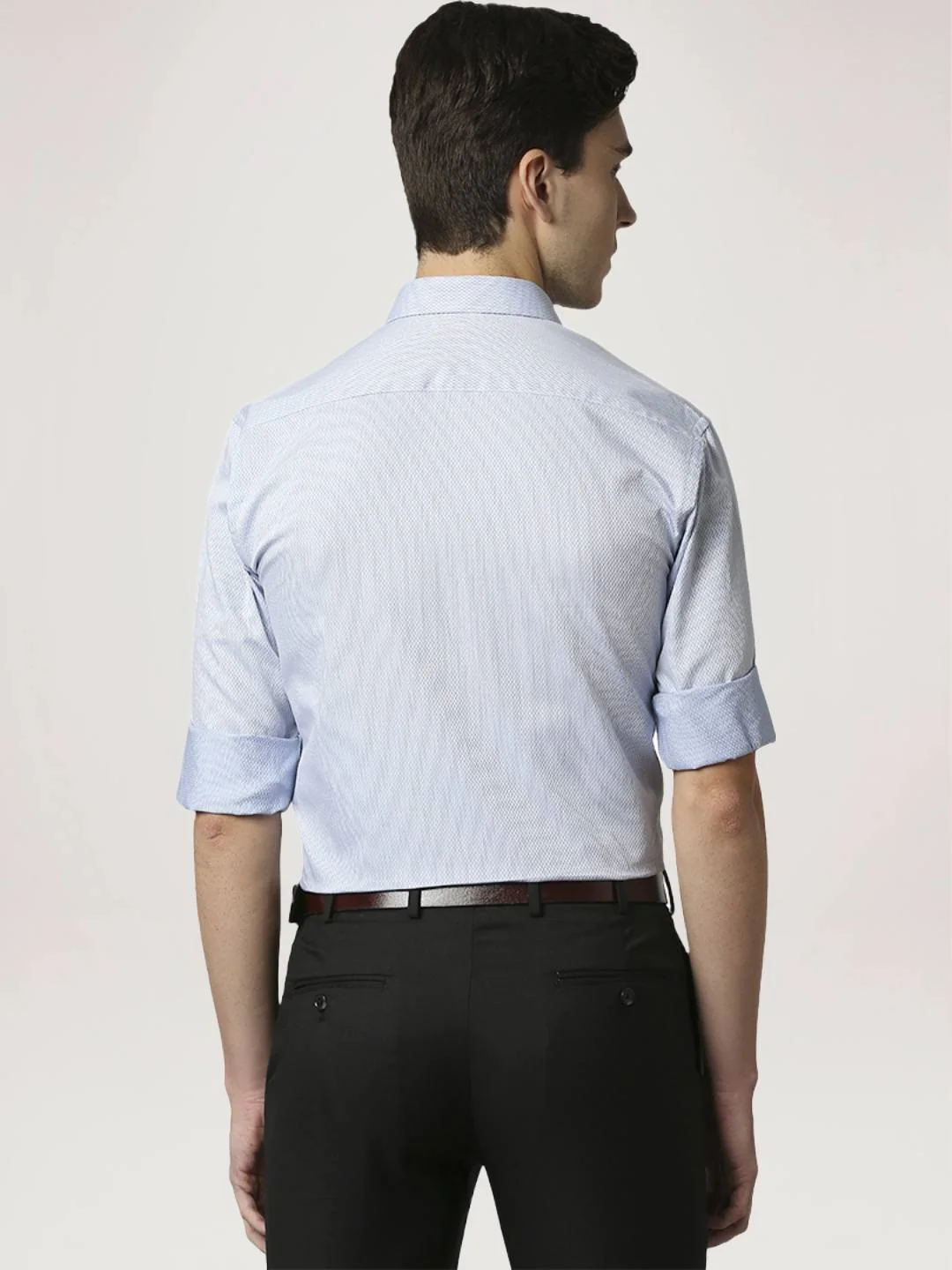 Men Blue Slim Fit Structure Cotton Shirts - Image 6